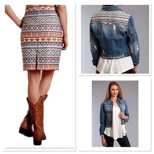 Stetson Skirt and Jacket Set Denim and Embroidery